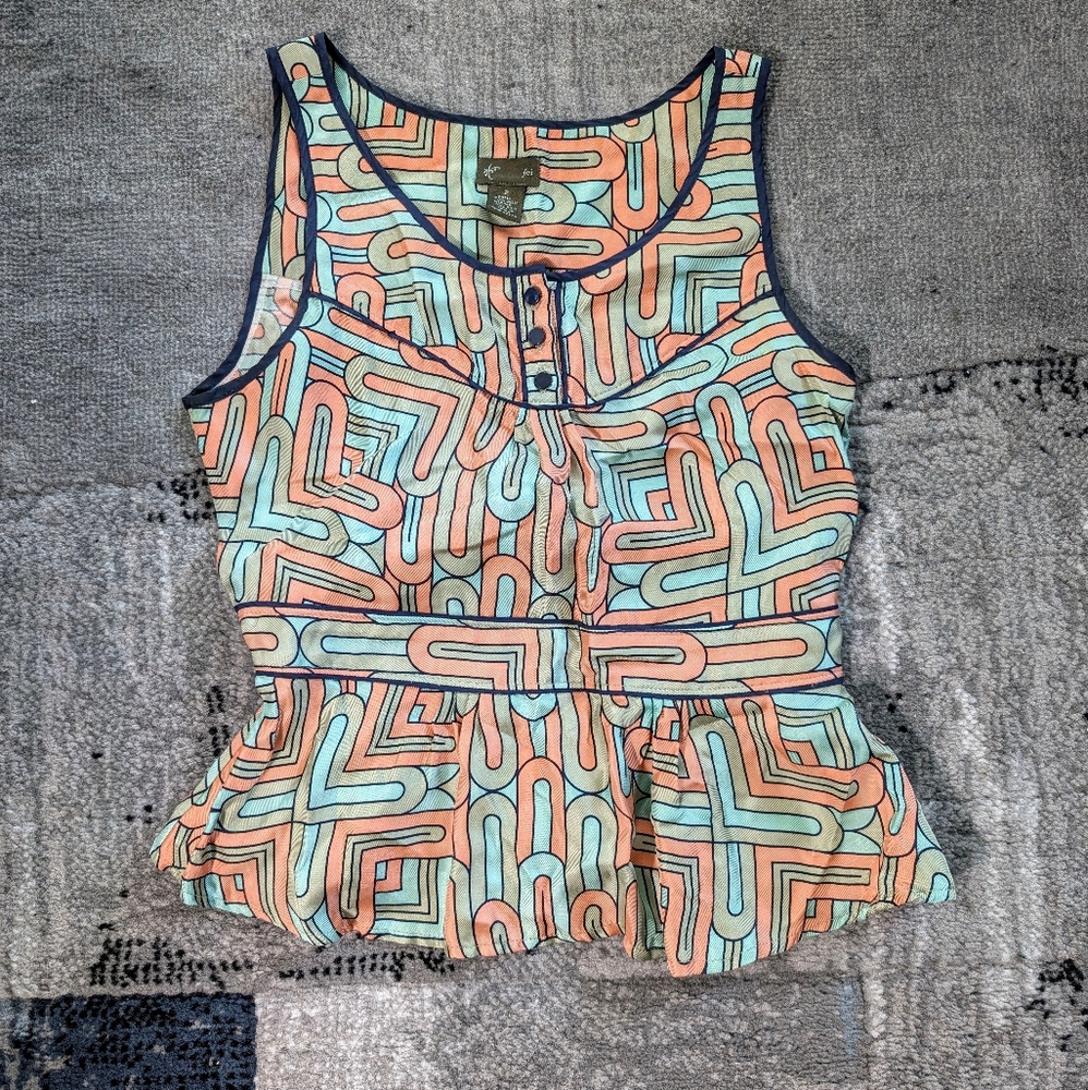 ✨ Fei Anthropologie Retro Silk Peplum Tank Top – Size 2